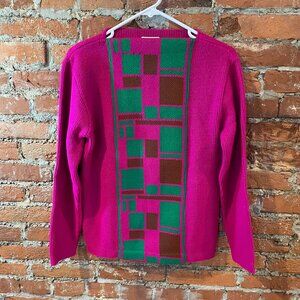 Vintage Studio Knits 1960s Women’s Fuchsia Geometric Sweater - Medium